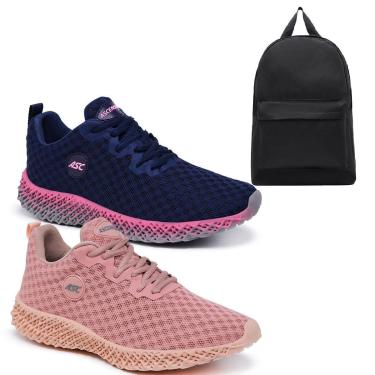 Imagem de Kit 2 Pares de Tênis Confortáveis para Caminhada e Corrida Leve + Mochila Básica-Feminino