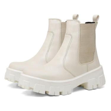 Imagem de Bota Coturno Feminino Tratorada Chelsea Off White - Myrol Outlet, 38