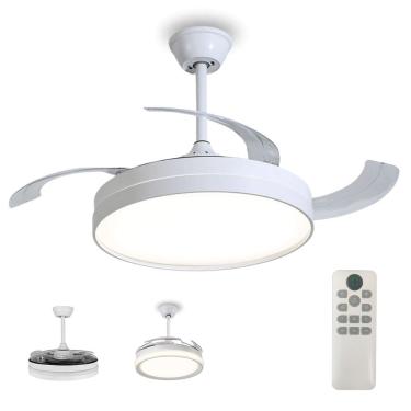 Imagem de Ventilador Lampada de Teto Led 3 em 1 Grande Retratil Ajustavel Controle Sala Quarto Casa Escritorio Trabalho Recepçao Moderno Silencioso Potente