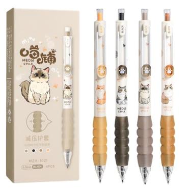 Imagem de MOZXIRZ 4 canetas retráteis fofas canetas de gel de gato, caneta de desenho animado de 0,5 mm, caneta de escrita de tinta preta, canetas de estética, canetas kawaii para meninas, mulheres, meninos