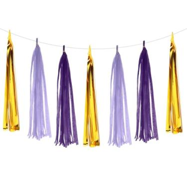 Imagem de PATIKIL Faixa de guirlanda de borla, 15 peças de papel de seda, borlas, decoração de festa, kits de bricolage para chá de noiva, casamento, aniversário, dourado, roxo claro/roxo escuro