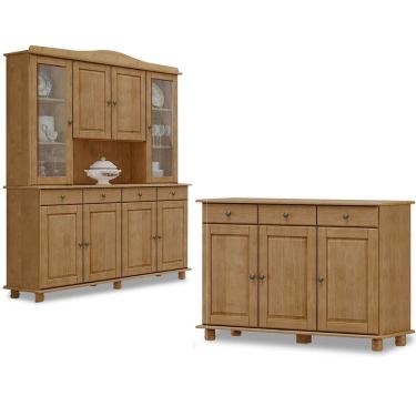 Imagem de Conjunto Cozinha: Cristaleira 8 Portas 4 Gavetas e Balcão 3 Portas 3 Gavetas Rubi Freijó Madeira Pinus - Finestra