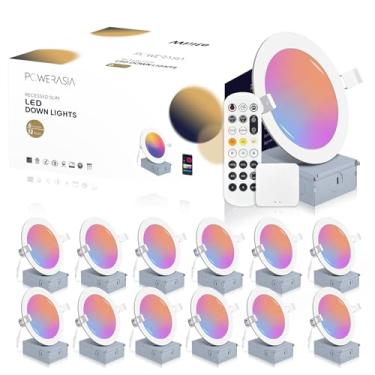 Imagem de POWERASIA - Pacote de 12 luzes embutidas inteligentes de 6 polegadas, iluminação embutida LED ultrafina de 12 W e 1200 lm, com caixa de ligações, compatível com Alexa/Google Assistant -