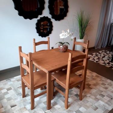 Imagem de Conjunto Sala de Jantar Mesa 100x80 cm 4 Cadeiras Madeira Marin Brasil