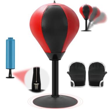 Imagem de Naoman Punching Ball, Saco de Pancada, Stress Ball, Bola de Boxe + Luvas + Bomba, Descompressível, Vermelho e Preto, Criança