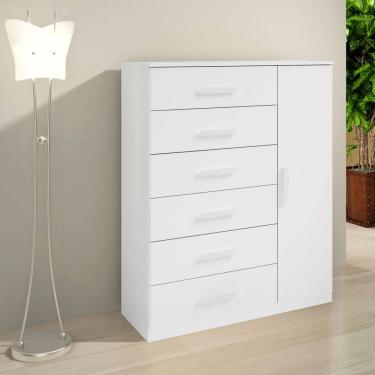 Imagem de Cômoda Sapateira Multiuso Reforçada 1 Porta 6 Gavetas Branco