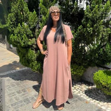 Imagem de Vestido Com Manga Curta Plus Size Longo - Donna Lu, Nude, Unico - 44 a