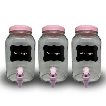 Imagem de Kit 3 suqueiras de vidro 3 litros com lousa e giz - GGABC, Rosa