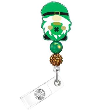 Imagem de Carretel de crachá de Dia de São Patrício, crachá de acrílico de duende verde para crachá de identificação, suporte retrátil telescópico de crocodilo, acessórios de clipe de jacaré para enfermeiras,