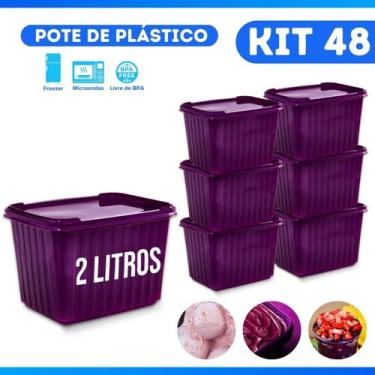 Imagem de 48 Potes Sorvete Açaí 2L Retangular Plástico Roxo c/ Tampa - BP POTES