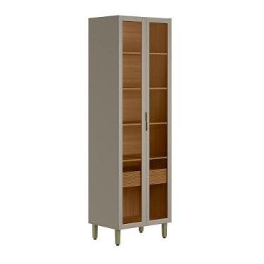 Imagem de Cristaleira 2 Portas 1 Gaveta e Led Allure Linea Brasil, jequitiba/gri