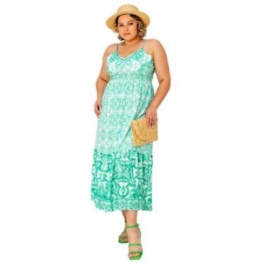 Imagem de Vestido plus size estampado azulejo portugues com amarração nas costas