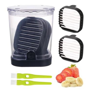 Imagem de Copo destacável para fatiar frutas, cortador de morango de aço inoxidável, fatiador de ovos, fatiador de banana e fatiador de uva, cortador de frutas rápido com placa de pressão, utensílio de cozinha