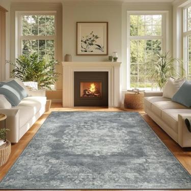 Imagem de jinchan Tapete lavável 20 x 25 cm para sala de estar - Lã sintética macia, ultrafino, resistente a manchas, antiderrapante, vintage, floral, tapete grande para quarto, sala de jantar, escritório em