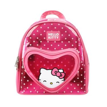 Imagem de Bioworld Mini mochila feminina Hello Kitty Heart 25,4 cm rosa de bolinhas