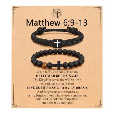 Imagem de FIRAZIO 2 peças de presentes cristãos de Páscoa para homens, pulseiras de cruz com recheios de cesta de Páscoa para homens, presentes cristãos de confirmação de aniversário, pulseiras inspiradoras de