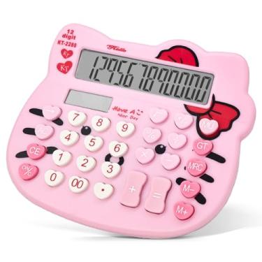 Imagem de Calculadoras femininas, linda calculadora de mesa de 12 dígitos com tela LCD grande e botão sensível, energia dupla solar e bateria, função padrão para escritório, casa, escola (rosa)