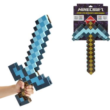 Imagem de Acessório de brinquedo Mattel Minecraft Transforming Diamond Sword & Pick-Axe, tamanho infantil, 2 em 1