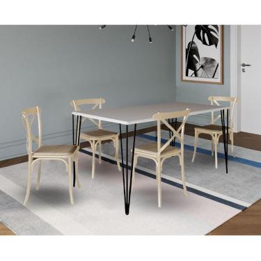 Imagem de Jogo De Mesa Elen Retangular 140X80Cm Branco Com 4 Cadeiras Katrina Off White Assen - Branco