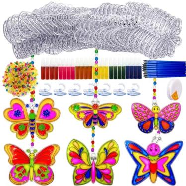 Imagem de Butterfly Suncatchers Kit de artesanato faça você mesmo pintura janela arte suncatchers ornamentos decoração borboleta apanhadores de sol pintura arte artesanato suprimentos para primavera Páscoa