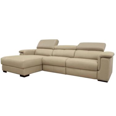 Imagem de Sofá Damon Reclinável 2 Lugares + Chaise Couro Bege 283cm - 69622