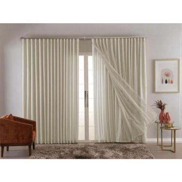 Imagem de Cortina Trilho Suiço Forro com Voil 6.00 x 2.70 Palha 6m