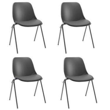 Imagem de Kit 04 Cadeiras Quick Preta Assento Estofado Vinil Preto Empilhável Pl