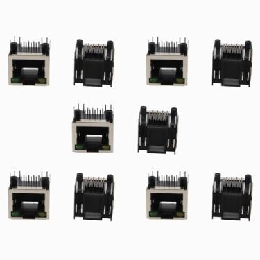 Imagem de MDXing 10 peças RJ45 8P8C soquete de rede blindado modular PCB soquete para desktop PC, laptop, roteador, switch Internet TV