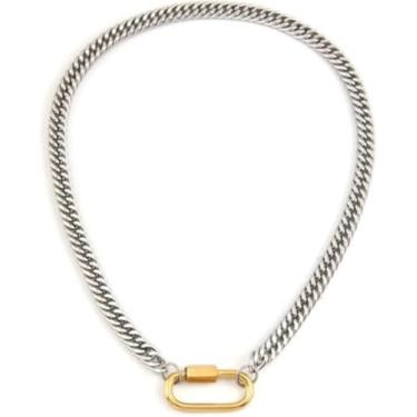 Imagem de SIXAOAZZ Colar feminino de duas cores com fivela de montanhismo prata masculino e feminino personalizado clipe de papel cubano colar de corrente grossa, Metal, Sem Pedra Preciosa