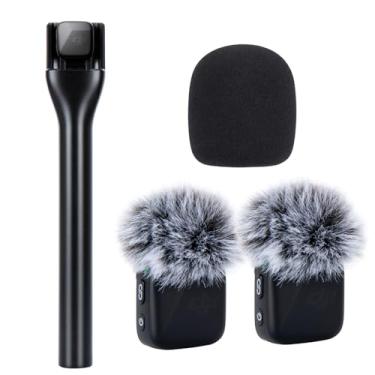 Imagem de SUNMON Suporte de microfone portátil sem fio para DJI Mic Mini com filtro pop, suporte para microfone, adaptador de suporte portátil para entrevista para DJI Mini (portátil com 3 filtros pop)