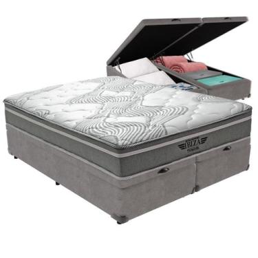 Imagem de Cama Box Baú Queen e Colchão Ibiza Molas Ensacadas V-Store, Cinza
