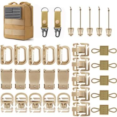 Imagem de FRTKK Molle Kit de acessórios com 34 acessórios para cinto tático de mochila, colete, anel em D, clipe de engrenagem de bloqueio para correia de 2,54 cm