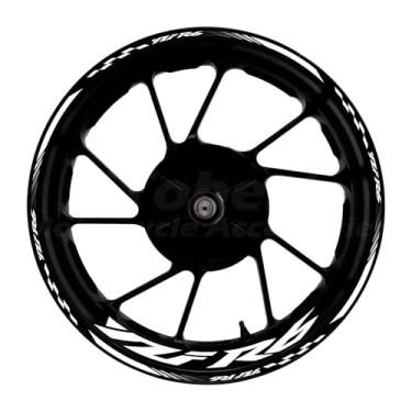 Imagem de Awonderful Kit de listras refletivas para motocicleta, adesivos de aro de roda de vinil compatíveis com Yamaha YZF R6 1998-2016 (branco)