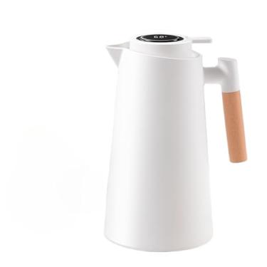 Imagem de Garrafa Térmica Termometro Digital Café Chá Com Cabo Madeira 1L(branco com digital)