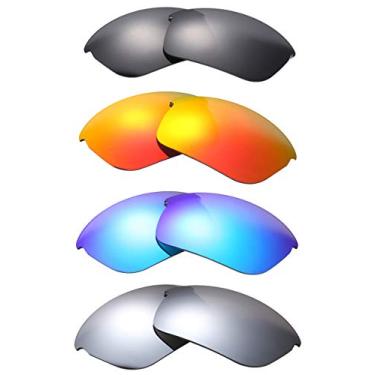 Imagem de NicelyFit Pacote com 4 pares de lentes polarizadas de substituição para óculos de sol Oakley Bottle Rocket Armação de vidro, Irídio preto, espelho vermelho fogo, espelho azul gelo, espelho de titânio