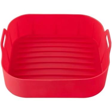 Imagem de Kit 2 Formas Quadrada - Assadeiras em Silicone para Air Fryer, Microondas, Geladeira de 20cm x 5cm, Cor Vermelha, Resistente até 260°C.