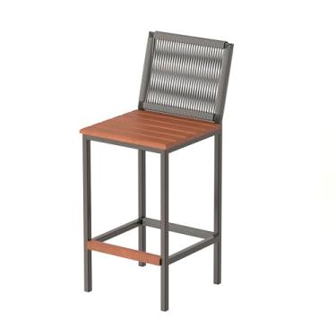 Imagem de Banqueta Bahamas Alta Madeira Peroba com Encosto de Corda Náutica Cinza