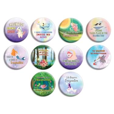 Imagem de Creanoso Botões de pino Imagination Grows Here (1 conjunto x 10 botões) - Incentivos de recompensa de sala de aula divertidos para estudantes e crianças - lembrancinhas de festa e brindes para meninos