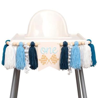 Imagem de CIEQR Banner Fast One para cadeira alta - Banner de cadeira alta de carro de corrida, decorações de borla de fio de primeiro aniversário, bandeira quadriculada uma placa para festa, quebra de bolo