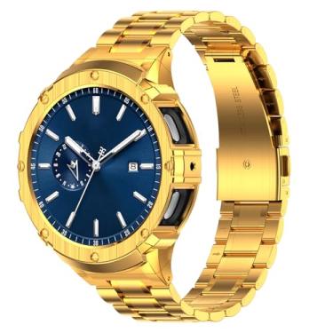 Imagem de BAITEYOU Pulseiras de aço inoxidável com capa compatível com Samsung Galaxy Watch 4 5 de 44 mm, capa protetora robusta e pulseira de metal para Galaxy Watch 4 5 de 44 mm (dourada)