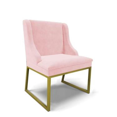 Imagem de Cadeira Sala De Jantar Industrial Dourado Liz Suede Rosa Bebê D03 - D`rossi