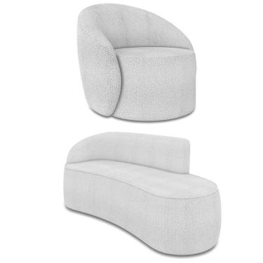 Imagem de Sofá 3 Lugares Orgânico 180cm Morgan E Poltrona Lua Bouclê Cinza D03 - D`rossi