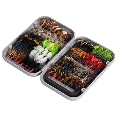 Imagem de BASSDASH Kit de moscas de pesca com mosca, sortido com mosca, robalo, truta, com caixa para mosca, 36/64/72/76/80/96 peças com moscas secas/molhadas, ninfas, serpentinas