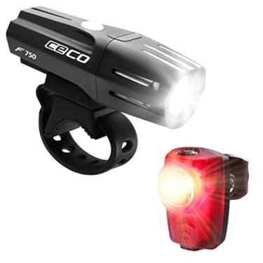 Imagem de CECO - EUA: Farol de 750 lúmens e pacote combo de luz traseira de 100 lúmens para ciclistas que querem ver de longe e ser vistos de longe. Conjunto de luz de bicicleta recarregável por USB mais