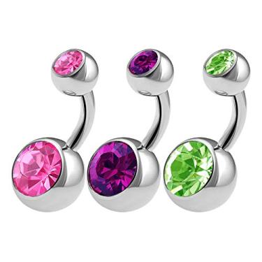 Imagem de Anéis de Aço Cirúrgico 3 Peças BanaVega 316L Piercing de Barriga Curto 14 Calibre 1/4 6 mm Rosa Ametista Azul Marinho Joias Escolha Cores
