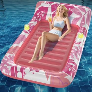 Imagem de CACSPS Espreguiçadeira inflável para piscina – Banheira bronzeadora 4 em 1, boia para banhos de sol, tapete flutuante para adultos, cama de água inflável, acessório de piscina para piscina (G)