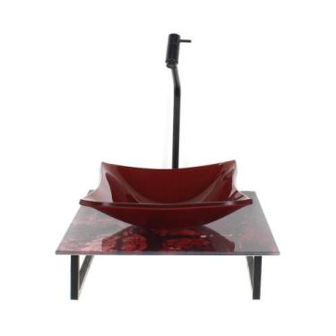 Imagem de Kit Cuba Vidro Quadrada 10Mm Tampo Vidro 40Cm X 40Cm Mármore - Cubas E