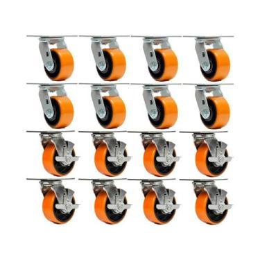 Imagem de Kit 16 un roda rodízio giratório freio poliuretano ferro 3" - AJAX