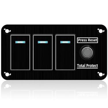 Imagem de GGTA Painel de interruptor basculante de alumínio de 2 grupos, interruptor liga/desliga de 12 a 24 V CC à prova d'água com protetor de pressão para captador de carro, trailer, SUV, quadriciclo (preto,