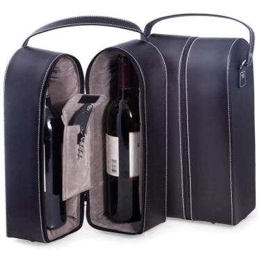 Imagem de Bey-Berk Porta-Garrafas de Vinho em Couro Preto com Conjunto de Ferramentas, Bolsa de Viagem com Armazenamento Seguro e à Prova de